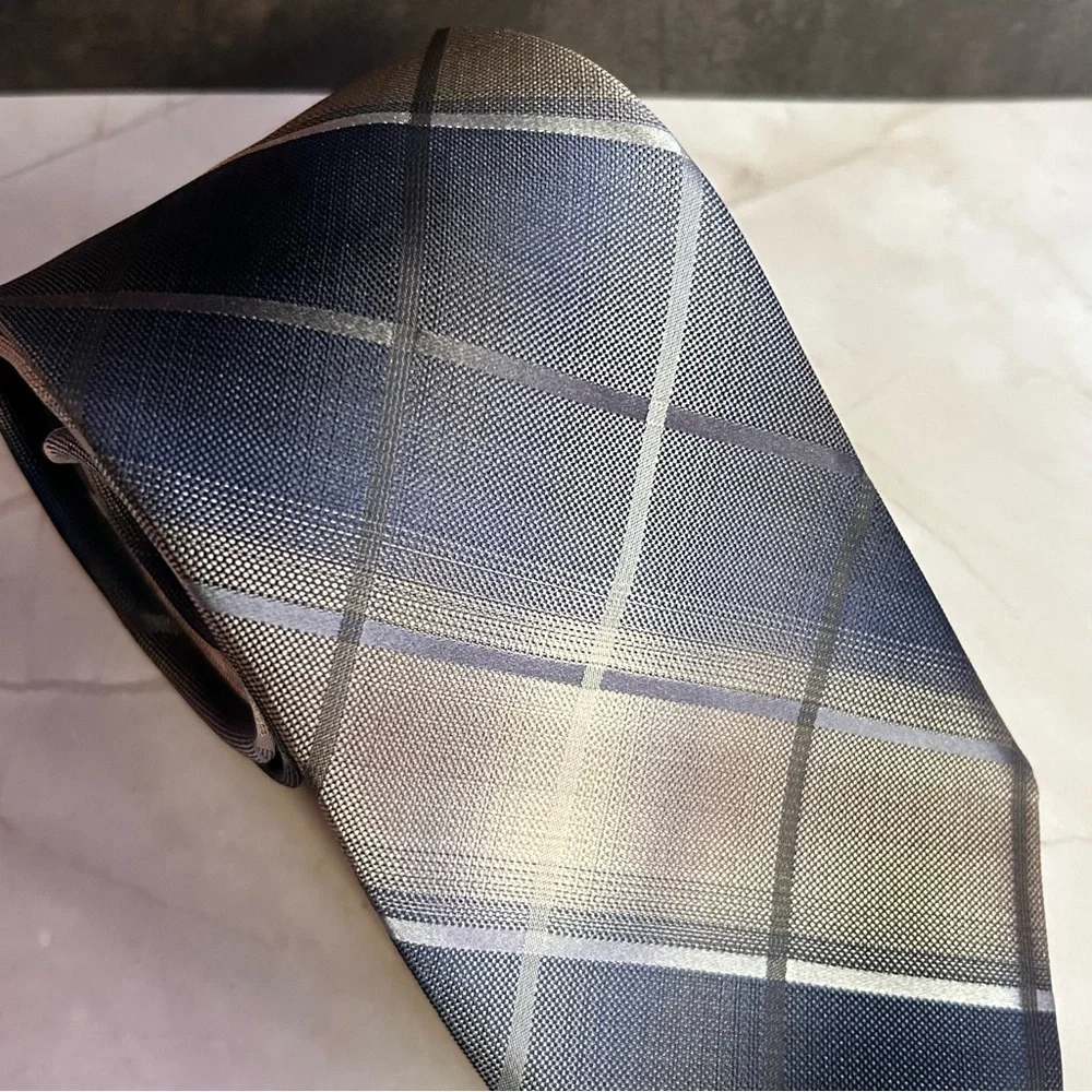 Dion Collection Blue and Gray Checkered Men's 58” Tie